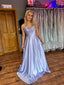 Elegant Spaghetti Straps A-line Satin Long Prom Dresses Online, OL992