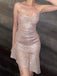 Sparkly Spaghetti Straps Cross Back Pink Short Homecoming Dresses, HD0640