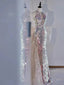 Sparkly Mermaid Halter Sequins Long Prom Dresses with Bowknot Trailing, OL994