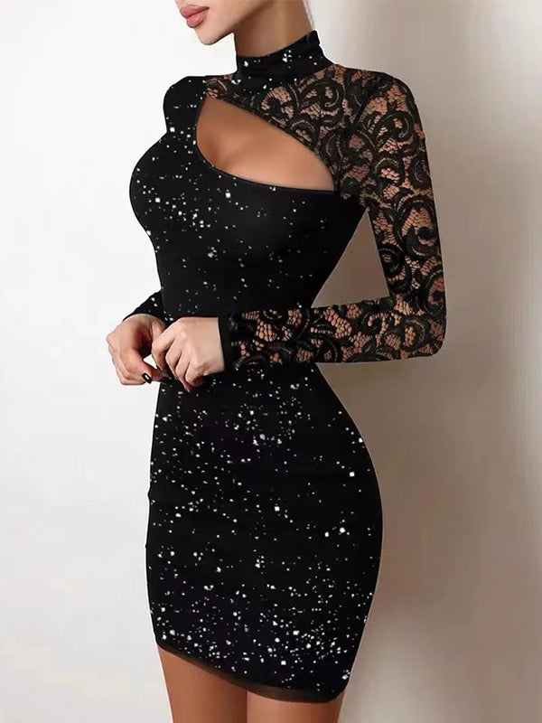 NEW Arrival High Neck Long Sleeves Mermaid Applique Black Short Homecoming Dresses, HD0642
