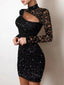 NEW Arrival High Neck Long Sleeves Mermaid Applique Black Short Homecoming Dresses, HD0642
