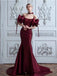 Gorgeous New Off the Shoulder Straight Neck Mermaid Long Satin Burgundy Prom Dresses, OL015