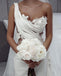 Elegant One Shoulder Applique A-line Satin White Wedding Dresses, WD0537