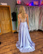 Elegant Spaghetti Straps A-line Satin Long Prom Dresses Online, OL992