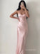 Elegant Spaghetti Straps V-Neck Soft Satin Blush Maxi Long Mermaid Bridesmaid Dress , BG789