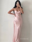 Elegant Spaghetti Straps V-Neck Soft Satin Blush Maxi Long Mermaid Bridesmaid Dress , BG789