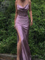Sexy Side Slit Cowl Neck Spaghetti Strap Pleats Purple Soft Satin Chic Mermaid Prom Dress , Evening Dress , BG790