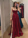 Elegant Spaghetti Straps V-neck  Side Slit Pleats Soft Satin Burgundy  A-line Prom Dress , Party Dress , BG811