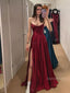Elegant Spaghetti Straps V-neck  Side Slit Pleats Soft Satin Burgundy  A-line Prom Dress , Party Dress , BG811