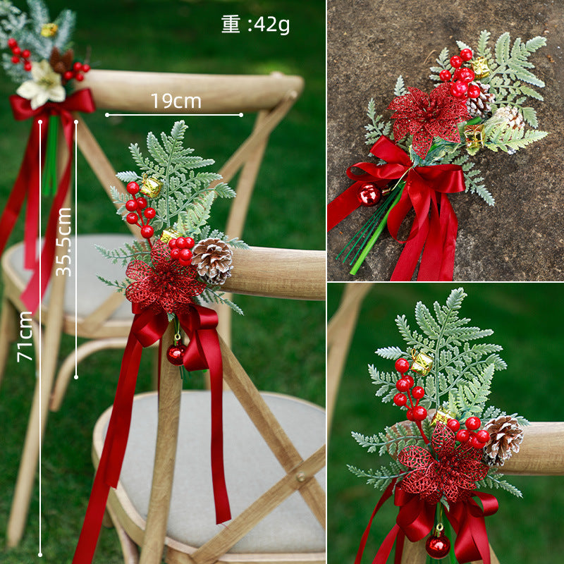 New Festival Christmas Chair Back Flower  Party Wedding Red Decorative Flower, CF17088