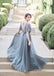 Simple Grey Chiffon Half Sleeves A-line Long Bridesmaid Dresses Online, BG408