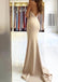 Sexy Spaghetti Straps Mermaid V-neck Side Slit Jersey Taupe Long Evening Prom Dress Online, OL023