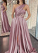 Gorgeous One Shoulder Dusty Rose A-line Evening Prom Dresses with Side Slit, OL020