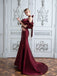 Gorgeous New Off the Shoulder Straight Neck Mermaid Long Satin Burgundy Prom Dresses, OL015