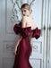 Gorgeous New Off the Shoulder Straight Neck Mermaid Long Satin Burgundy Prom Dresses, OL015