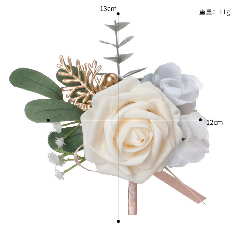 Wrist Flowers Champagne Green Leaf Hand Flowers Men Corsage Clothing Accessories, CG61464