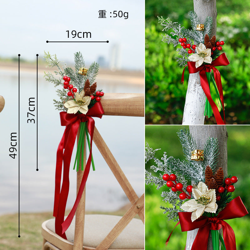 New Festival Christmas Chair Back Flower  Party Wedding Red Decorative Flower, CF17088