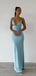 Sexy Spaghetti Straps V-Neck Blue Soft Satin Long Mermaid Prom Dress , Evening Dress , BG 797