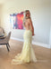 Elegant Spaghetti Straps Applique Yellow  Lace Up Maxi Long Mermaid Prom Dress , Evening Dress , BG805