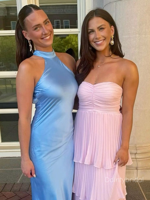 Elegant Strapless Sweetheart Ruffle Pink A-line Chiffon Prom Dress , Evening Dress  , BG799