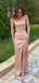 Elegant Spaghetti Strap Square Side Slit Soft Satin Champagne Chic Maid of Honor Dress , BG781