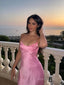 Sexy Spaghetti Straps V-neck Pink Soft Satin Mermaid Prom Dress , Evening Dress , BG 796