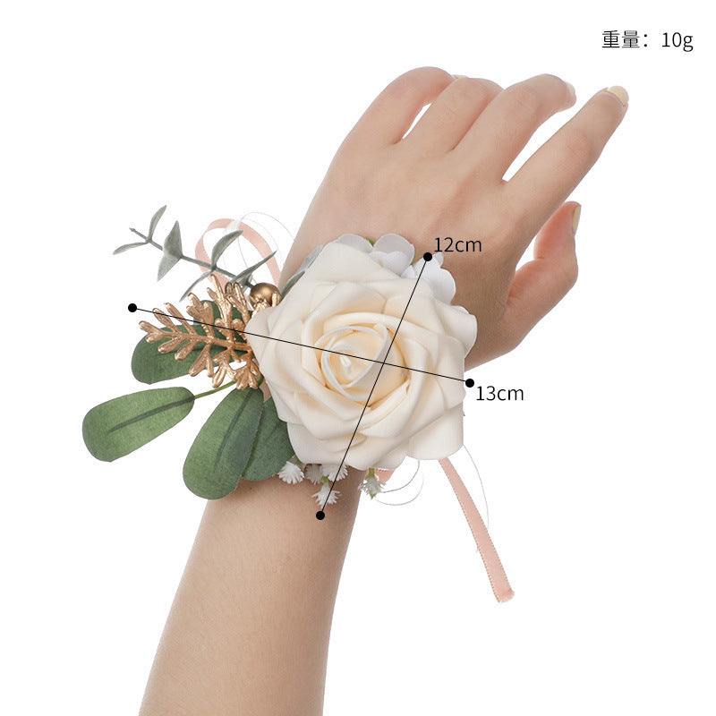 Wrist Flowers Champagne Green Leaf Hand Flowers Men Corsage Clothing Accessories, CG61464
