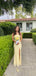 Elegant Spaghetti Strap Square Side Slit Applique Yellow Maxi Long Bridesmaid dress , BG 793