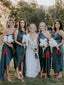 Mismatched Simple Spaghetti Straps One Shoulder Satin Long Bridesmaid Dresses, BG302