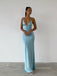 Sexy Spaghetti Straps V-Neck Blue Soft Satin Long Mermaid Prom Dress , Evening Dress , BG 797