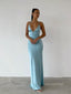Sexy Spaghetti Straps V-Neck Blue Soft Satin Long Mermaid Prom Dress , Evening Dress , BG 797