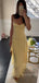 Elegant Spaghetti Straps V-neck Ruffle Yellow A-line Chiffon Chic Prom Dress , BG792