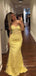 Elegant Strapless Sweetheart  Applique Yellow Maxi Long Mermaid Prom Dress , Evening Dress, BG804