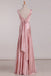 Elegant Sleeveless V-Neck A-line Satin Blulshing Pink Long Evening Prom Dress Online, OL028