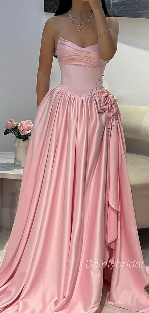 Gorgeous Strapless Pleats A-line Soft Satin Long Prom Dress ,Evening Dress , BG808