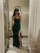 Sexy Side Slit Spaghetti Straps V-neck Green Soft Satin Maxi Long Mermaid Prom Dress , BG809