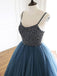Ball Gown Deep Blue Tulle Prom Dress Evening Dress With Beading, OL698