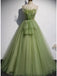 Elegant Green Tulle Spaghetti Straps A-line Long Prom Dresses Formal Dress, OL820