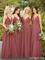 Elegant Spaghetti Straps V-neck A-line Chiffon Long Bridesmaid Dress, BG252