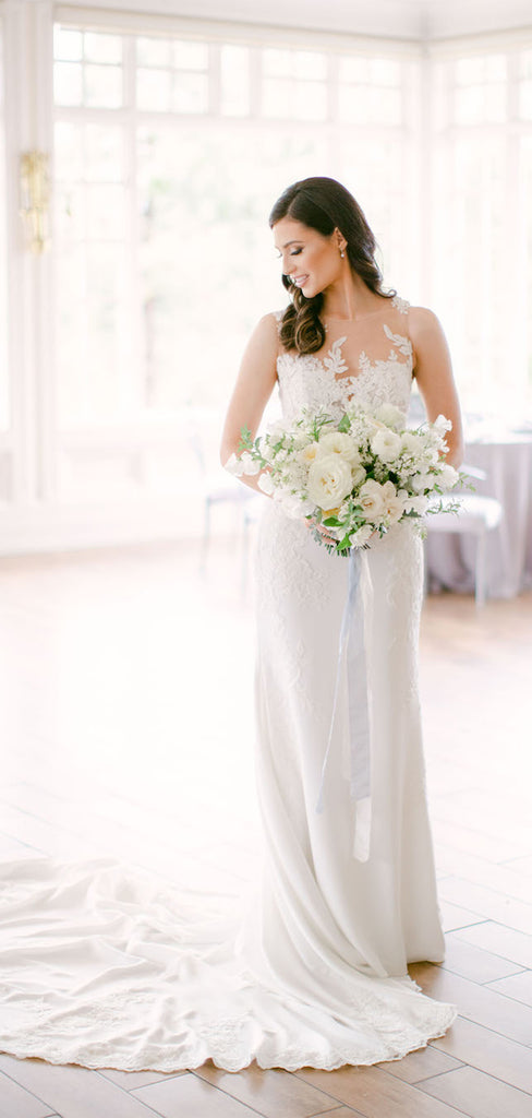 Sexy V-neck Tulle Lace Mermaid Appliques Wedding Dresses,DB10268