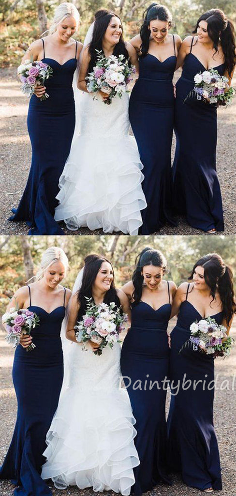Spaghetti Strap Satin Mermaid Long Bridesmaid Dresses.DB10421