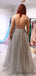 Sexy V-neck Tulle A-line Open Back Long Prom Dresses Evening Dresses.DB10317