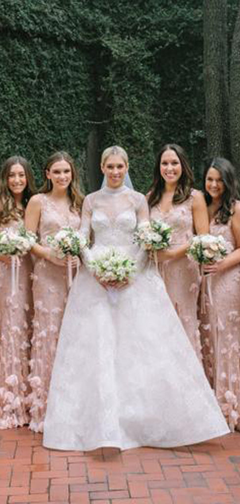 New Arrival V-neck Side Slit Lace With Appliques Long Mermaid Bridesmaid Dresses.DB10350