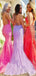 Mermaid V-neck Tulle With Appliques Open Back Long Prom Dresses Evening Dresses.DB10249