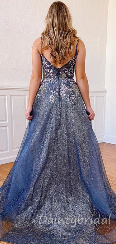 Sexy V-neck A-line Long Prom Dresses Evening Dresses.DB10370