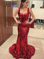 Sparkly Red Sequins Mermaid Sexy Backless Prom Dress, DB10947