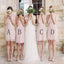 Lovely Pretty Mismatched Sleeveless Junior Lace Chiffon Blush Pink Mini Column Bridesmaid Dress, WG115