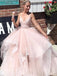 Elegant Spaghetti Straps V-neck A-line Tulle Prom Dress, DB11021