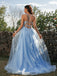 Elegant Sleeveless Blue Spaghetti Straps Applique Prom Dress, DB11023