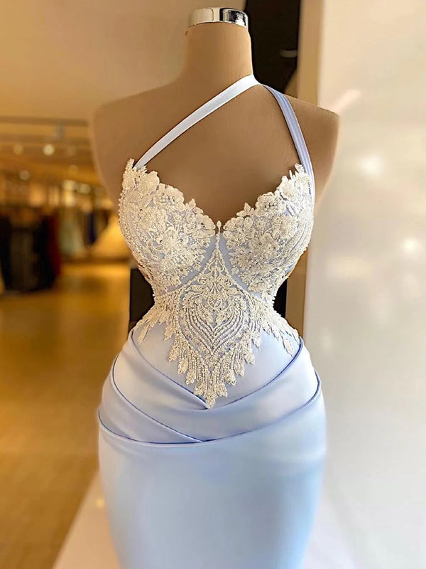 Lavender Long Sleeveless Sexy Lace Mermaid Prom Dress, OL585